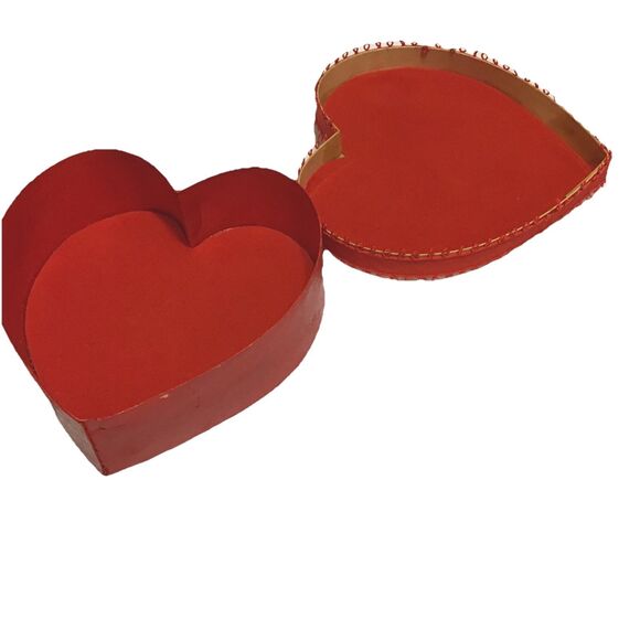 Heart Box Rosebuds Flower Embroidered White Red 5x5 Wooden Vintage Valentine - Picture 8 of 8